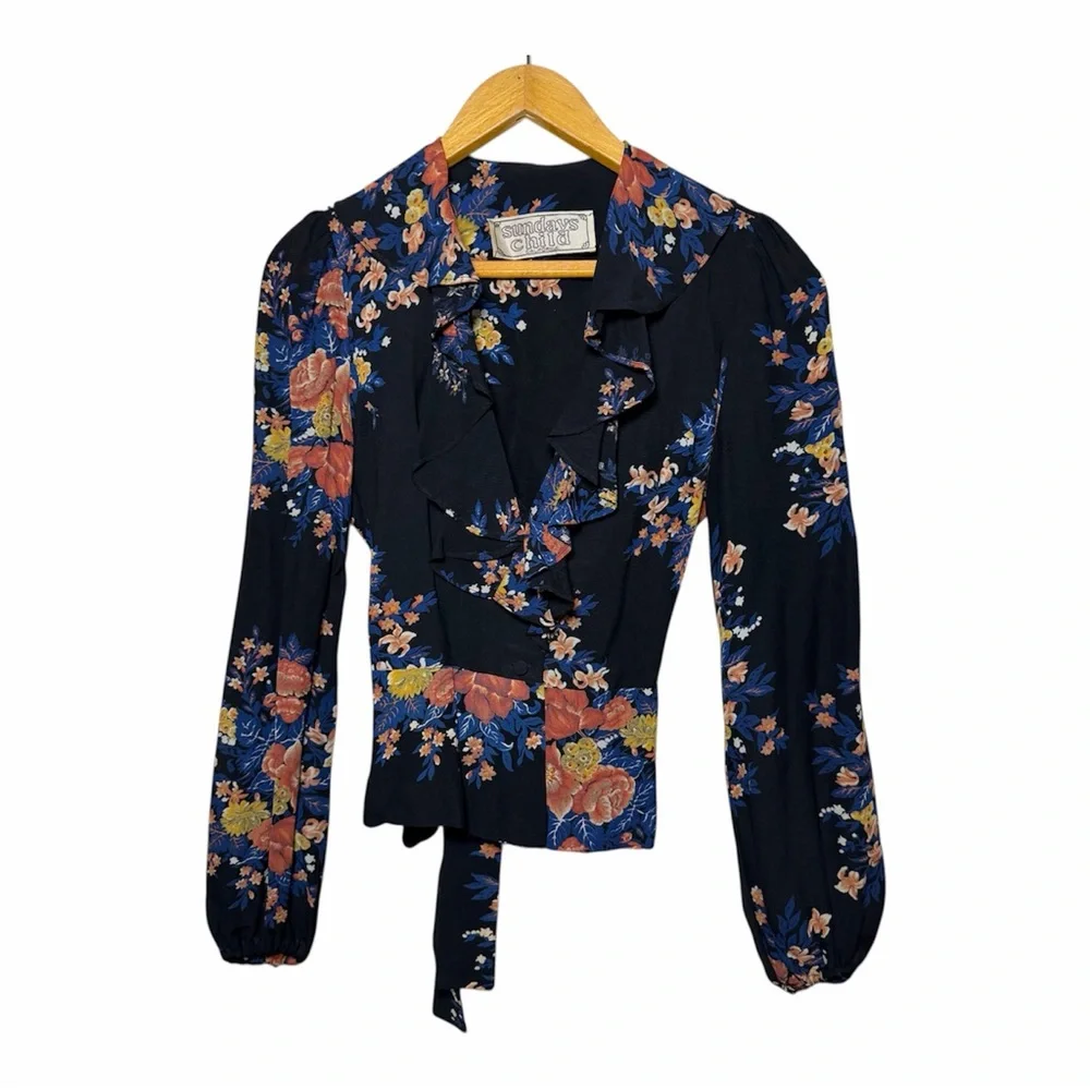 70s Floral Ruffle Top Sundays Child California S Boho Hippie Peplum Vintage - Picture 13 of 13